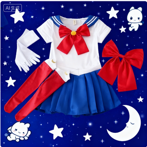 Costumi Cosplay di Usagi Tsukino da Anime, Abito da Marinaio Luna JK per Bambine e Donne, Vestito a Maniche Corte con Guanti e Calzini - Product Image 2
