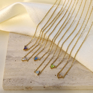 Geometric Triangle Pendant Necklace Stainless Steel 18K Gold Plated Zircon Claw Setting Gift Jewelry - Product Image 1
