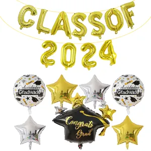2024 Graduation Balloons Set 16inch Golden Class Of 2024 Balloon For Student Graduation Party Decoration