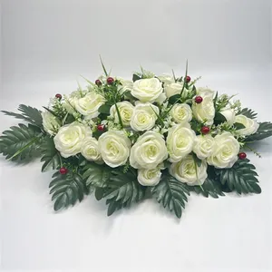 LC0006 High Quality Memorial Simulation Love Boat Shape Coffin Decoration White Roses Artificial Funeral Flowers Wreath