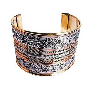 Hot Selling Women's Antique <b>Copper</b> Metal Cuff <b>Bracelet</b> Vintage Design Handicrafts India Weddings Gifts Antique Gold Plated - Product Image 5