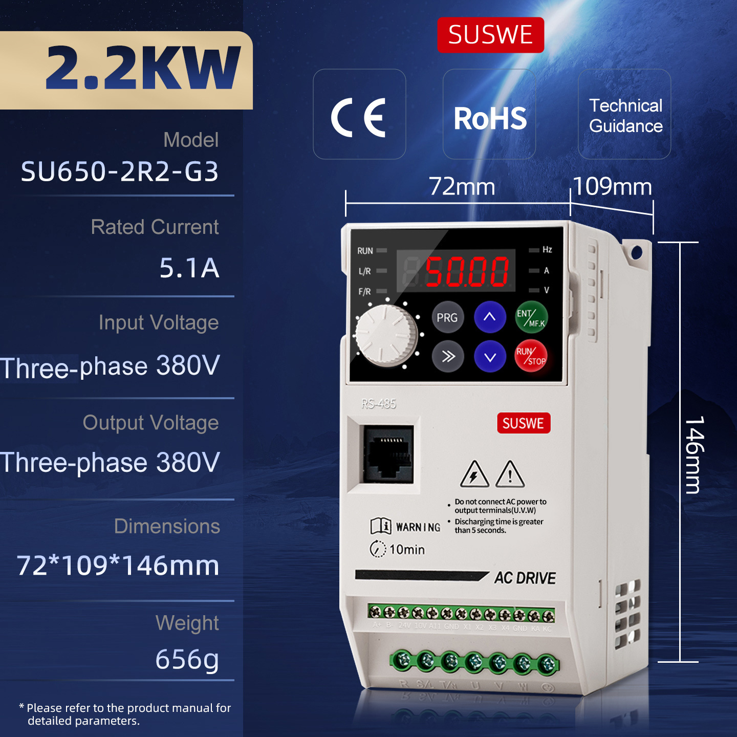 2,2 kW, Entrée triphasée 380 V, Sortie triphasée 380 V