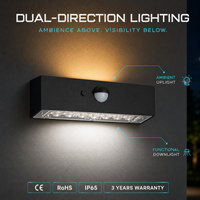Lampe murale solaire extérieure IP65 étanche à double effet lumineux, garantie 3 ans, pour cour, maison, villa