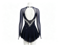 Robe de patinage artistique noire en maille à manches longues, dos ouvert ajouré, jupe ornée de strass, pour filles adultes, compétition et performance sur glace