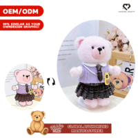 Teddy ISLAND - Peluche Ours en Tissu de Coton avec Jupe Plissée à Carreaux Violet, Noir et Gris, Licence Globale