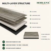 MORLENX Geräuchertes Taupe-Eichen-SPC-Bodenbelag Verschleißfester Wasserdichter Starrkern-Klick-Vinylboden für Gewerbliche Renovierung