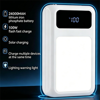 Prix d'usine, batterie solaire portable 24000mAh 100W MPPT, chargeur de batterie LiFePO4 USB, lampe torche LED, voyage en plein air, camping