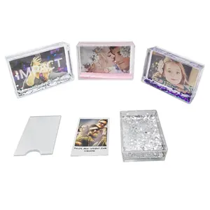 Sıcak satış şeffaf resim çerçevesi instax Mini fotoğraf resim çerçeveleri sıvı Glitter fotoğraf çerçevesi 2x3