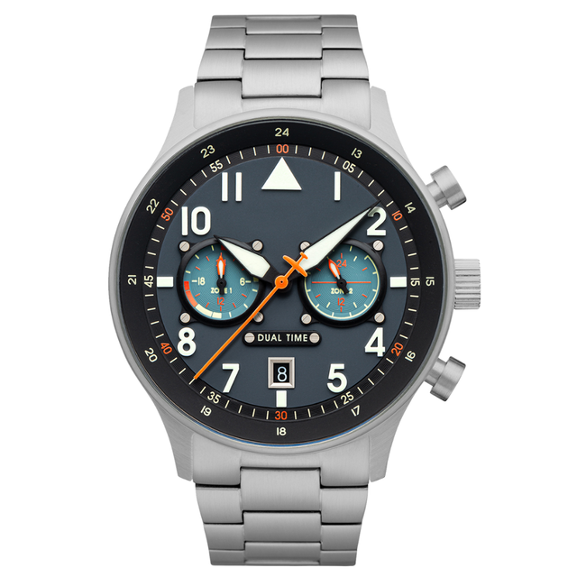 Quartz Chronograph Japan Movement Stainless Steel Sapphire Waterproof Pilot Watch for Men