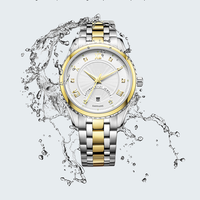 Montre à quartz de style professionnel, bracelet en acier inoxydable bicolore, accentuée de diamants, date, étanche, chiffres romains, luxe moderne