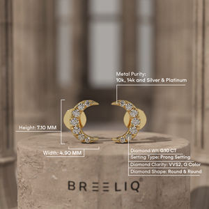 Pendientes de Oro con Diamantes en Forma de Luna Creciente, Elegantes, con Diamantes de Corte Redondo y Engaste Pavé, Celestiales - Product Image 4