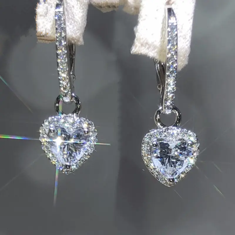 CAOSHI Wholesale Factory Enough Stock Jewelry for Sweet Girls Trendy Heart Cut CZ Zircon Diamond Women Drop Earrings