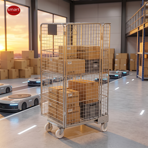 Chariot logistique à quatre côtés en treillis métallique de 500 kg pour la manutention de matériaux en vrac en entrepôt B2B - Product Image 1