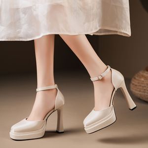 Y9797-3 Escarpins Mary Jane en satin à talon carré haut, bride cheville, bout fermé, plateforme, chaussures de mariage - Product Image 2
