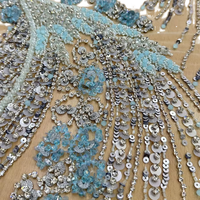 Magnifique tissu jaune uni perlé avec broderie de sequins et perles, dentelle en maille, design de mode de luxe personnalisé pour défilés, DIY