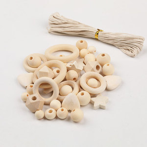 Wooden <b>Beads</b> Set 126Pcs Natural Color Assorted Shapes For Craft Ornaments Farmhouse Wreath Making With Waxed <b>Thread</b> - Product Image 3