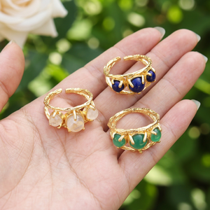 Anillo Ajustable de Latón Sólido con Baño de Oro de 18k, con Piedras Naturales de Lapislázuli, Piedra Lunar y Ónix Verde, Estilo Hip Hop - Product Image 3