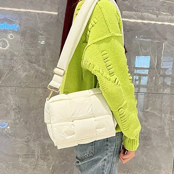 Hot Sale Cotton Padded Crossbody Bag Luxury Puffer Shoulder Bag Woven Puffy Purse