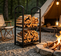 Support à bois de chauffage en métal à 2 niveaux, en fer noir, pour rangement de bûches, support de bois pour foyer intérieur/extérieur, pour patio, véranda, foyer