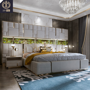 Meubles de chambre à coucher principale de luxe moderne de haute qualité <span class=keywords><strong>Lit</strong></span> géant avec éclairage LED Étagère de rangement unique <span class=keywords><strong>Lit</strong></span> avec tête de <span class=keywords><strong>lit</strong></span> très grande en cuir - Product Image 1