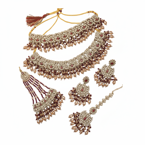 Collar y Pendientes de Boda Étnicos de Alta Calidad, Chapados en Oro con Circonitas, Collar de Sombra Nupcial, Maang Tikka, para Compromiso, Aniversario, Fiesta - Product Image 2