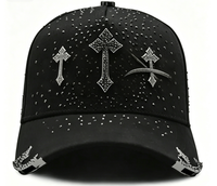 Nueva Gorra de Béisbol Negra con Cruz Gótica y Pedrería, Estilo Deportivo Urbano Unisex, Bordado 3D, 5 Paneles, Ajustable, de Algodón