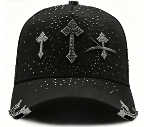 Nueva Gorra de Béisbol Negra con Cruz Gótica y Pedrería, Estilo Urbano Unisex, 5 Paneles, Ajustable, de Algodón - Product Image 5