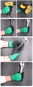 Green <b>Black</b> Safety <b>Gloves</b> Knit Cuff Textured Fingertips Anti Slip Work wear for General Purpose - Product Image 3