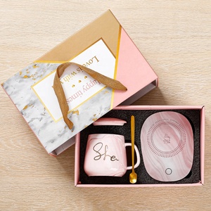 Juego de <span class=keywords><strong>tazas</strong></span> de cerámica rosa para pareja Ins, caja de regalo, calentador con Control de temperatura, taza de café inteligente - Product Image 1