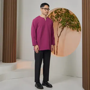 Malaysia Seller Traditional <b>Mens</b> Ethnic Shirt Berry Purple Smart Fit Casual Short Sleeve OEM Supplier Top Wear Modern Style - Product Image 3