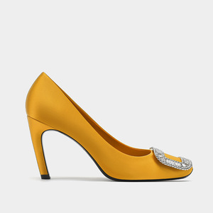8cm Silk Material Bridal Shoes Slip-On Summer Women's High <b>Heels</b> Pumps <b>Toe</b> Crystal Buckle Breathable Anti-Slippery Size 34-40 - Product Image 2