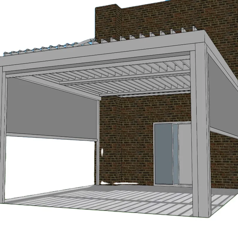 벽 마운트 야외 방수 알루미늄 Pergola 지붕 시스템 Bioclimatic 전동 개폐식 루브르 천막