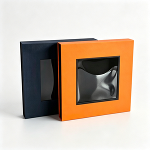 Caja de Regalo Magnética de Cartón Rígido de Lujo en Color Naranja y Azul con Ventana, Disponible en Stock - Product Image 5
