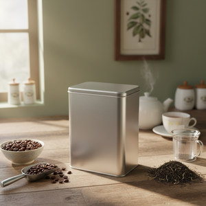 Lata Rectangular 1/2 LT Té Café Contenedor de Metal 65x85mm x H120 mm 0,50 LT Tapa Deslizante - Product Image 3