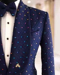 Blazer de mariage sur mesure avec revers châle <span class=keywords><strong>Costume</strong></span> de smokings en pierre sur mesure Skinny Rhinestones Costumes de la marine pour hommes - Product Image 5