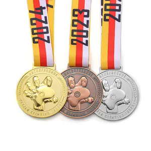 Kunden spezifische Finger angehoben Kletter medaillen Spiele Ehren medaille Gold Silber und Bronze Logo Marathon Medaille mit Band