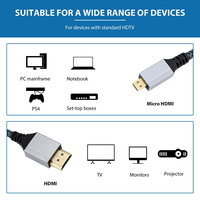 Adaptateur Micro HDMI 2.0 Mâle XPUT 4K60Hz 3D 48Gbps avec câble coaxial torsadé pour ordinateur, HDTV, home cinéma, gaine en PVC