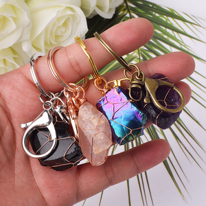 Làm bằng tay thô đá quanh co Keychain bất thường Key nguyên đá quý đá tự nhiên thạch anh tím Rose Quartz Citrine Móc chìa khóa - Product Image 3