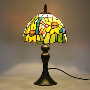 LongHuiJing 8 Inch for Style Butterfly Dome Stained Glass LED Lamp Zinc Alloy Base AC Powered Simple Eco-Friendly - Product Image 1