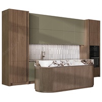 Ensemble d'unités de cuisine de luxe en contreplaqué à surface solide, meuble d'angle moderne, armoire murale de cuisine avec système de levage
