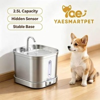 Fontaine à eau intelligente pour animaux de compagnie 2,5 L, batterie 5000 mAh, capteur IR dissimulé, sortie à intervalle, silencieuse 25 dB, sans pompe, en acier inoxydable 304
