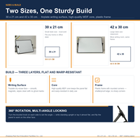 Tableau blanc de bureau sur pied 30x21 42x30cm, vente en gros uniquement, fabriqué en MDF de haute qualité pour la maison, l'école et le bureau