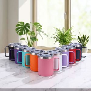 Wholesale 12oz Stainless Steel Coffee <b>Mug</b> with Handle Insulated Travel Tumbler Coffee Cup with Slider Lid for Camping Outdoor - Product Image 1
