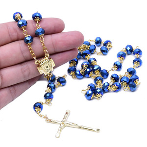 KOMI 6x8mm collares con cuentas <span class=keywords><strong>de</strong></span> cristal Cruz <span class=keywords><strong>Rosario</strong></span> <span class=keywords><strong>para</strong></span> hombres Y collar <span class=keywords><strong>oro</strong></span> Cruz colgante collar <span class=keywords><strong>para</strong></span> mujeres cuentas cadena 28 pulgadas - Product Image 2