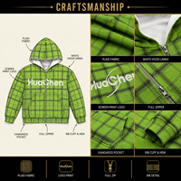 Sweat-shirt à capuche vert à carreaux personnalisé pour homme, coupe ample, fermeture éclair intégrale, épaules tombantes, style streetwear, marque privée, fabricant ODM OEM