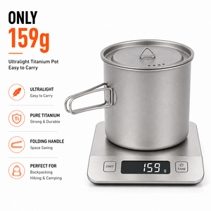 Pot en titane pur léger personnalisé de 1100 ml avec kit d'ustensiles à poignée pliable, équipement de randonnée et de camping en plein air pour 1 à 2 personnes - Product Image 3