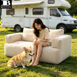 Canapé gonflable confortable en tissu beige, double, avec couche amovible et lavable, pour le camping en plein air et le jardin - Product Image 4