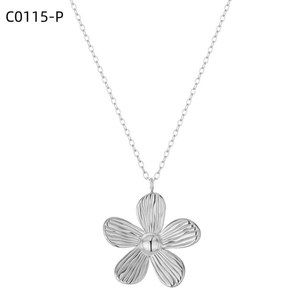 Amy Amy – collier avec pendentif fleur, chaîne en acier inoxydable plaqué argent, bijoux classiques pour femmes, cadeau de tous les jours, C0115 - Product Image 1
