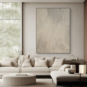Cuadro Minimalista Beige Texturizado Impreso en 3D, Pintura al Óleo sobre Lienzo Enmarcado, Arte Abstracto Wabi Sabi con Rayas Verticales <span class=keywords><strong>Grandes</strong></span>, Decoración de Pared <span class=keywords><strong>para</strong></span> Interiores - Product Image 2