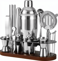 Ensemble de bar en acier inoxydable, shakers et mélangeurs à cocktails de luxe, kit de bar à domicile avec accessoires en bambou, glaçons réutilisables pour la préparation de cocktails